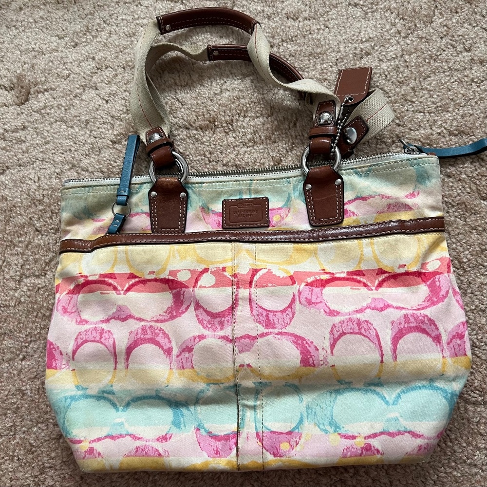 Coach handbag bright pastel pink blue red yellow